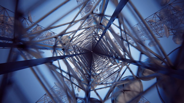 Endless animation of climbing into the top of communication tower. Loopable. HD