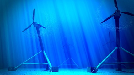 Animation of underwater tidal turbines working. Renewable energy. Loopable. HD