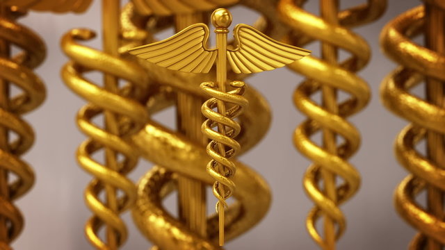 Rod of Asclepius, a symbol of healthcare and medical practice. Zoom-out view. HD