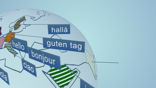 Word "hello" in fourteen widely spoken languages in the World. Colorful scheme.