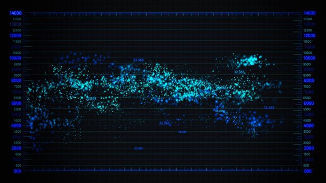 Advanced futuristic graphic interface. Displays abstract diagrams and charts.
