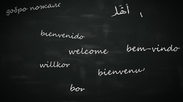 Language learning concept. Word - Hello - in different international languages.