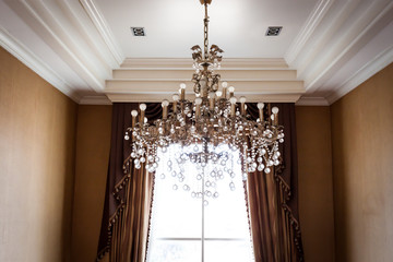 Crystal chandelier on a living room