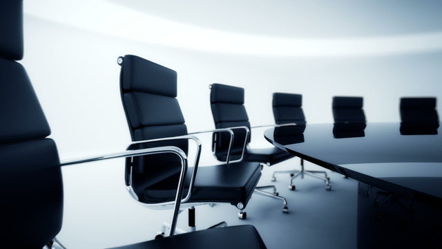 Seamless animation of round table with office chairs around. Loopable. HD