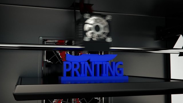 Creative model of the 3d printing text printed in the 3d printer device.