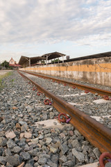 Fototapeta premium Steel railway tracks at the station
