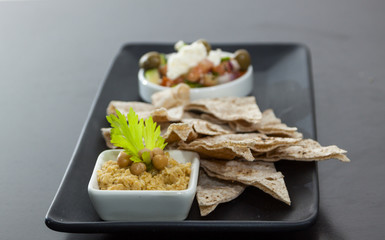 Pita with Greek Salad and Hummus Dip Plate