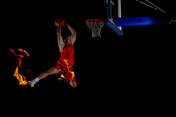Fototapeta premium double exposure of basketball player in action