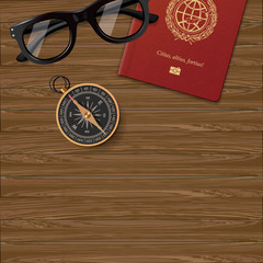 Plan your travel, passport, compass, glasses