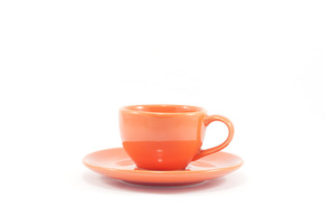 Orange coffee cup isolated on white background