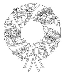 Christmas wreath. Doodle winter circle pattern.
