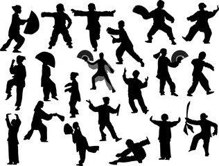 twenty different fighter black silhouettes
