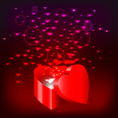 Heart-shaped red box with heart fireworks.