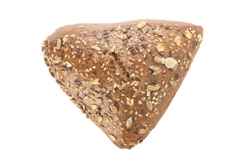 Brown bun sprinkled with flax seeds, sunflower, pumpkin and sesa