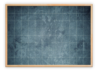 old blueprint background texture in wooden frame. Technical backdrop paper.