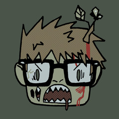 Cartoon funny hipster zombie head mascot icon.