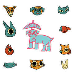 Vector cartoon flat animals set icon stickers.