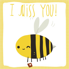 I miss you bee postcard.