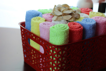 set of multi-colored towels