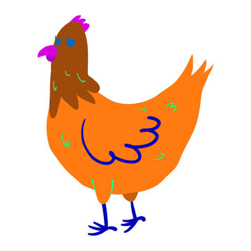 Cartoon hen flat mascot icon.