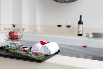interior of bathroom with white bathtub