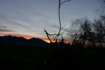 Sonnenuntergang nahe den Alpen