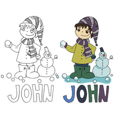 the simple drawing sketches cartoon and color with the image of children with different names in the compatibility with the character