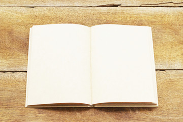 Open Notebook page on wooden table 