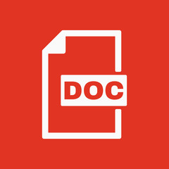 The DOC icon. Text file format symbol. Flat