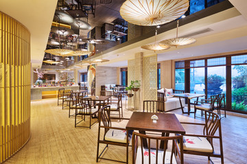 interior of modern cafeteria of hotel
