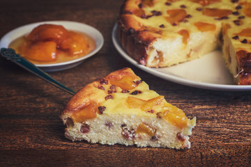 Cottage cheese casserole with peach jam