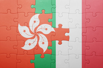 puzzle with the national flag of italy and hong kong