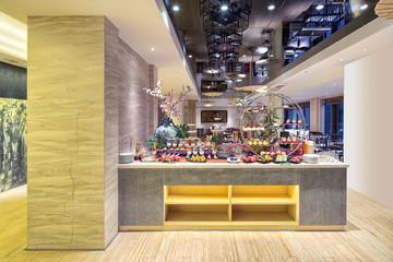 interior of modern cafeteria of hotel