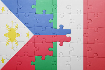 puzzle with the national flag of italy and philippines