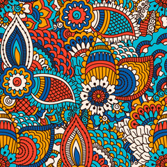 Hand drawn seamless pattern with floral elements. 