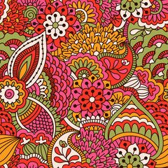 Hand drawn seamless pattern with floral elements. 