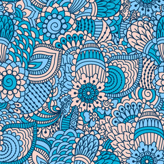 Hand drawn seamless pattern with floral elements. 