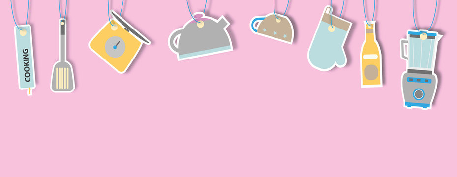 
kitchen and cooking tools icons - sticker banner 