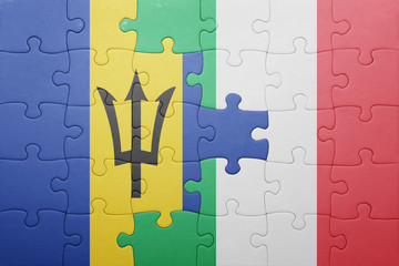puzzle with the national flag of italy and barbados