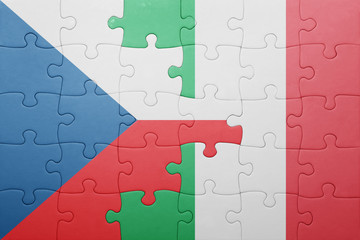 puzzle with the national flag of italy and czech republic