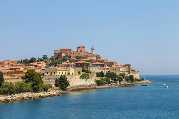Fototapeta na wymiar Portoferraio from the sea, Elba island, Tuscany, Italy