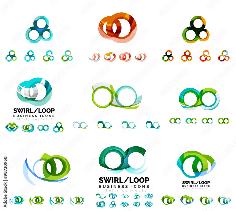Poster set of company logotype branding designs, swirl infinity loop concept icons isolated on white