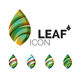 Set of abstract eco leaf icons, business logotype nature concepts, clean modern geometric design