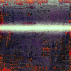 Abstract grunge background with retro design elements and different color patterns: purple (violet); black; red (orange); cyan