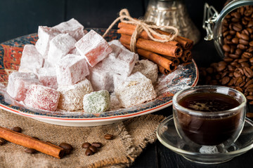 Cup of coffee with turkish delight
