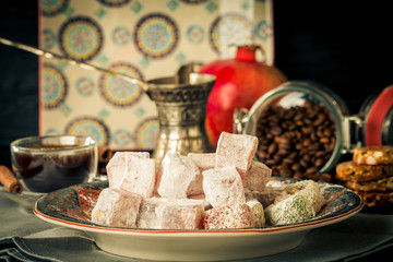 Cup of coffee with turkish delight