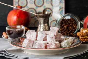 Cup of coffee with turkish delight
