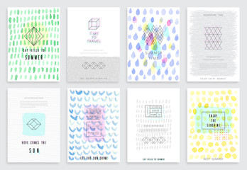 Hand drawn watercolor set of cards.