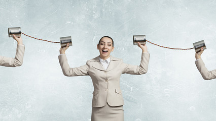 Woman with deaf phone