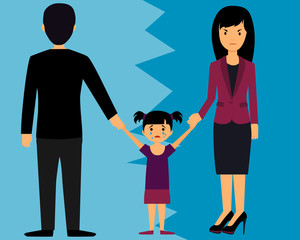 Obraz premium The concept of divorce. Parents divide child. Vector illustration
